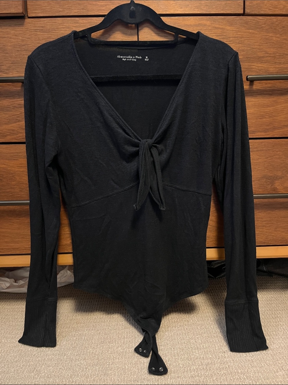 Abercrombie & Fitch Navy Tie-Front V-Neck Long-Sleeve Bodysuit